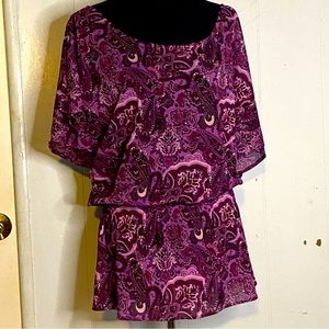 IZOD Women’s 2x Paisley Floral Peplum Blouse Purple Pink Sheer Lightweight